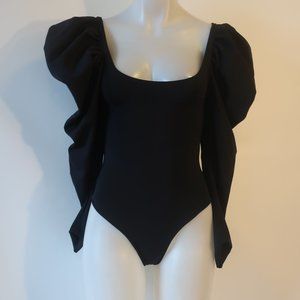 Womens Goretty Medina Black Puff Sleeve Bodysuit XS *